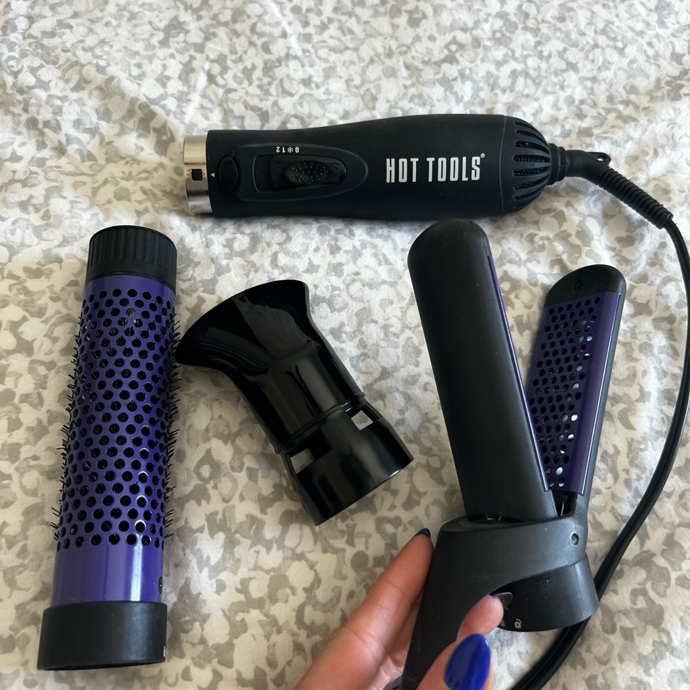 Hot tools blow dryer round brush, straightener and smoother